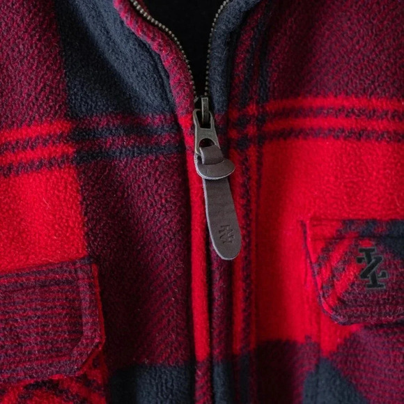 IZOD LUXURY SPORT VINTAGE MEN Sz L JACKET RED BUFFALO CHECK PLAID FLEECE SHERPA - Picture 6 of 8